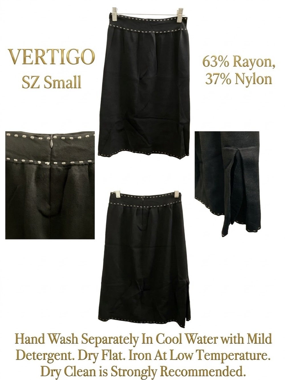 Vertigo Paris Black Knit Pencil Skirt Studded Stitch Detail